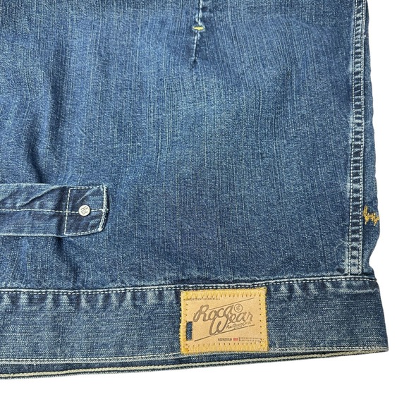 ROCAWEAR Denim Jacket Mens Medium Wash Hip Hop Urban Streetwear 90s Y2K Large - Picture 12 of 16